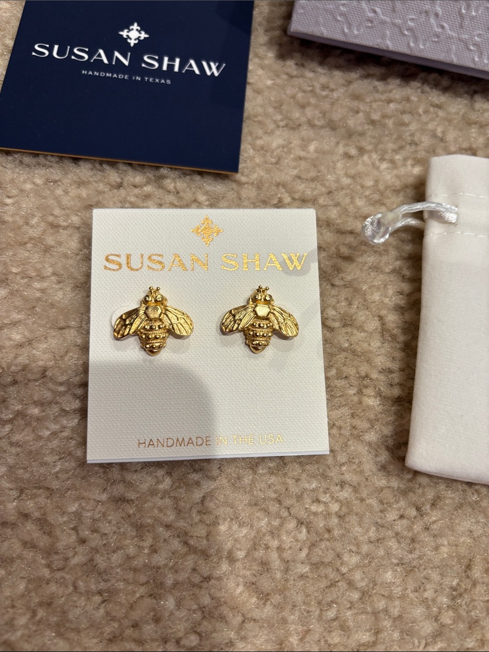 Gold Bee Stud Earrings - Women's Fashion Jewelry - Picture 3 of 4